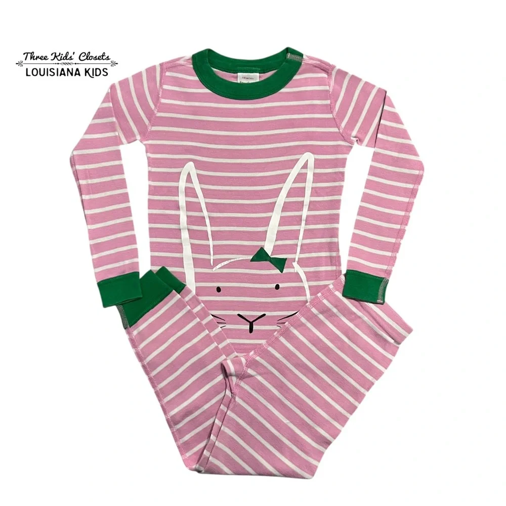 Hanna Andersson Pink and Green Pajama Set with Bunny Design